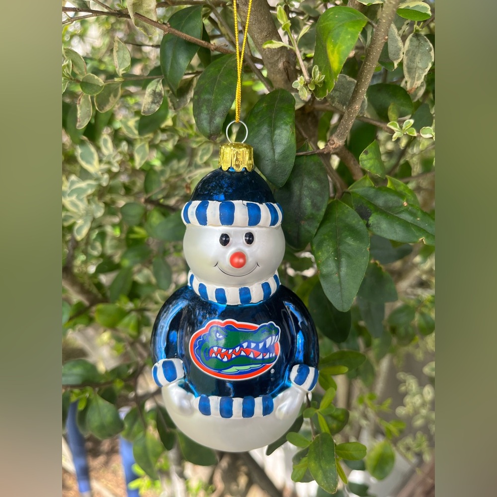 NIB Florida Gators Blown Glass Snowman Christmas Ornament